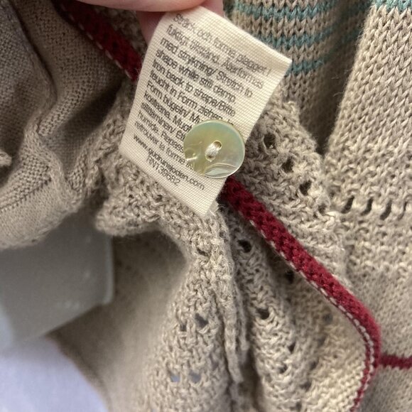 Gudrun Sjoden Button Up Cardigan Sweater Womens Large L Tan Open Knit Pockets - Picture 11 of 12